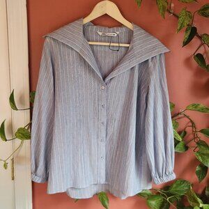 Zara Striped Oversize Collar Cotton Blouse
